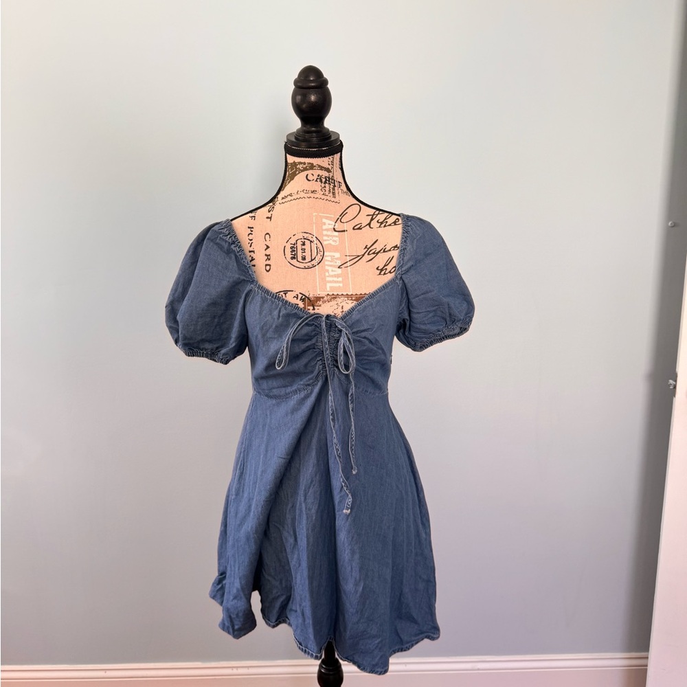 Forever 21 Blue Mini Dress with Puff Sleeves
